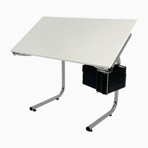 Mesa o escritorio de dibujo en negro y cromado atribuido a Joe Colombo para Bieffeplast, años 70