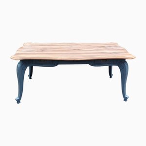 Mesa de comedor o escritorio francés grande con superficie de madera decapada