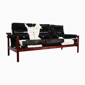 Mid-Century Cuban Guama Sofa in Mahogany and Cowhide by Gonzalo Cordoba for Dujo, 1954