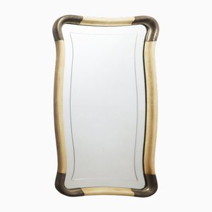 Modern Art Deco Style Curved Engraved Gilt Wall Mirror, Italy, 1950s