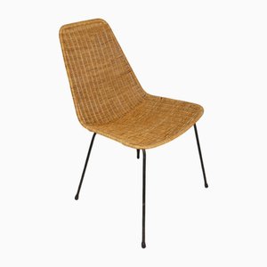 Chaise de Salle à Manger Basket en Rotin et Métal attribuée à Gian Franco Legler, 1950s