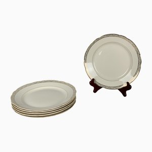 White and Gold Flat Plates from Villeroy & Boch, 1940s, Set of 6