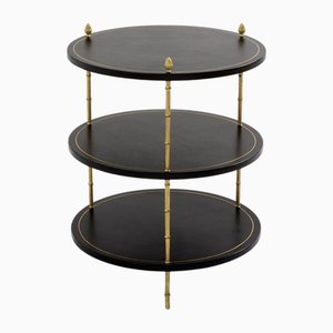 Tavolino a tre livelli in bronzo e pelle nera di Maison Jansen, anni '70