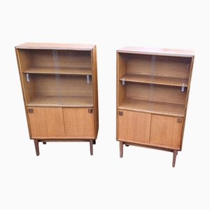 Librerías vintage de madera y vidrio esmaltado, años 60. Juego de 2