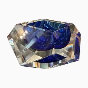 Modern Blue Sommerso Faceted Murano Glass Ashtray attributed to Seguso from Seguso Vetri Darte, 1970s