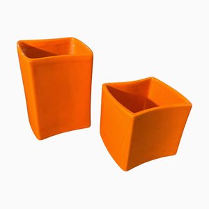 Modern Orange Ceramic Vases by Franco Bettonica for Gabbianelli, 1970s, Set of 2