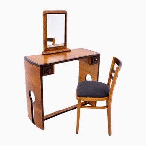 Art Deco Dressing Table & Chair Set, Poland, 1940s, Set of 2