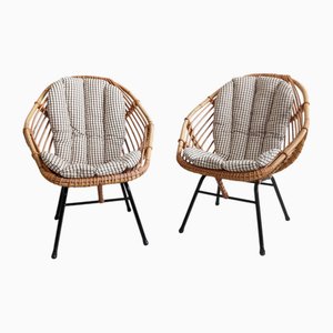 Set of Rattan Bucket Lounge Chairs, 1960s