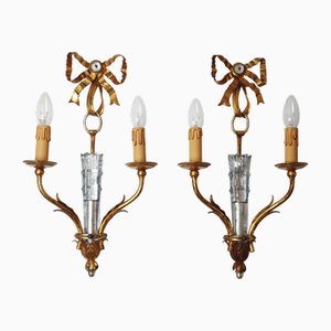 Hollywood Regency Wall Lights with Arrow and Quiver Gold & Crystal Glass from Maison Baguès, 1970s, Set of 2