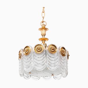 German Chandelier in Crystal Glass and Brass by Kaiser Leuchten, 1970s