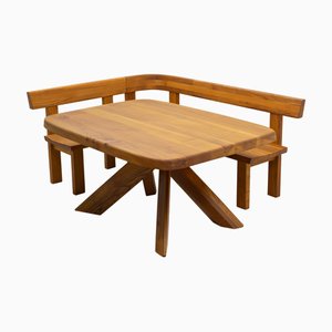 S35 & T35 Corner Dining Set in French Elm by Pierre Chapo, France, 1980s, Set of 3
