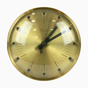 Orologio da parete Mid-Century moderno in teak e ottone di Weimar, anni '60