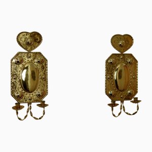 Large Mid-Century Swedish Brass Sconces, Set of 2
