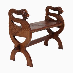 Antique Danish Hand Carved Piano Stool, 1890s