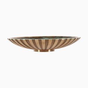 Large Art Deco Bronze Dish with Verdigris Green Patina, 1940s