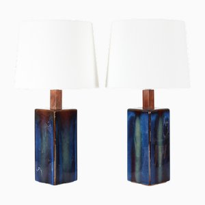 Dänische Skulpturale Vintage Tischlampen mit Glänzender Dunkelblauer Glasur von Søholm, 1960er, 2er Set