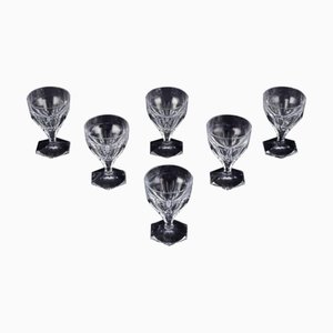 Art Deco Red Wine Glasses in Clear Crystal Glass, Baccarat, France, 1930s, Set of 6