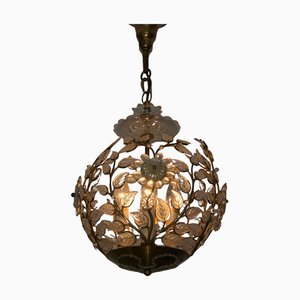 Brass and Crystal Glass Chandelier attributed to Ernst Palme for Palwa, 1960s