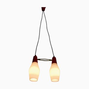 Mid-Century Red Metal and Opal Glass Ceiling Lamp, Italy, 1960s