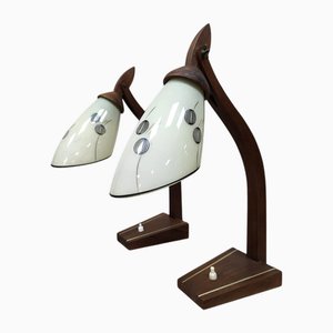 Mid-Century Modern Wooden Desk Lamps, 1940s, Set of 2