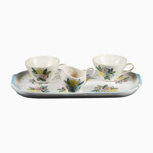 Hand-Decorated Cups, Tray and Milk Jug from Sic, Italy, 1950s, Set of 4