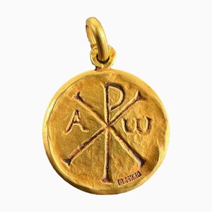 Pendentif Médaille Chi Rho Jesus Christ Alpha Omega en Or Jaune 18k par Becker, France, 1950s