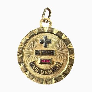 Französische Plus Quhier 18 Karat Gelb-Weißgold Emaille Rubin Love Hängelampe von Augis, 1970er