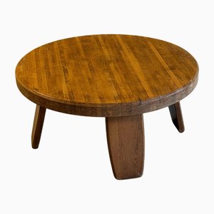 Tavolino da caffè rotondo brutalista in quercia