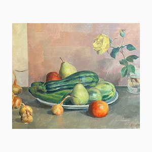 Fernand Blondin, Zucchine, cipolle e frutta, Olio su tela