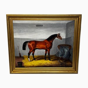 Samuel Spode, Cavallo da corsa castrone Guglielmo il Conquistatore in stalla, dipinto ad olio, con cornice