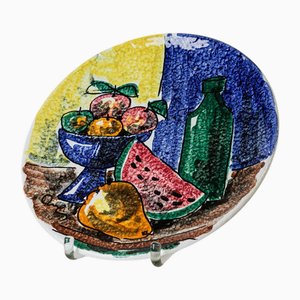 Vintage Ceramic Wall Plate with Hand-Painted Fruits, Italy, 1960s