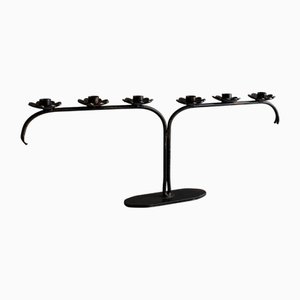 Brutalist Iron Candleholder with Flowers, Italy, 1960s