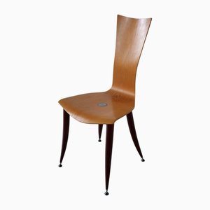 Plywood Chairs with Burgundy Legs, 1980s, Set of 3