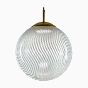 Gaia, Sphère en verre de Murano Blanc Mezza Filigrana Tessuto, Silvio Piattelli Design
