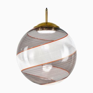 Weiße und schwarze Mezza Filigrana Glaskugel Gaia Lampe aus Muranoglas von Piattelli Design