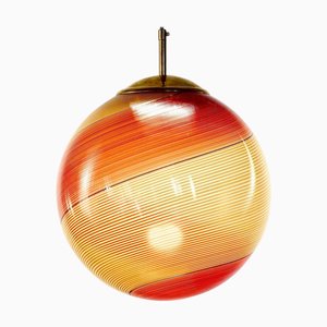 Gaia, Murano Amber and Red Mezza Filigrana Glaskugel, Silvio Piattelli Design