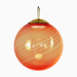 Murano Red Mezza Filigrana Tessuto Glass Sphere Gaia Lamp from Piattelli Design