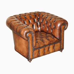 Antique Chesterfield Club Chair in Brown Leather, 1920s