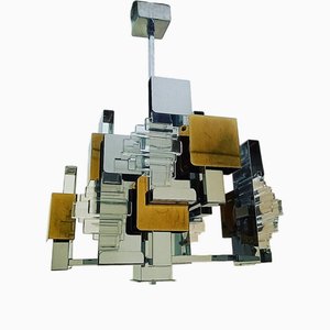 Chromed Brass and Glass Chandelier by Gaetano Sciolari for Stilkronen, Germany, 1970s