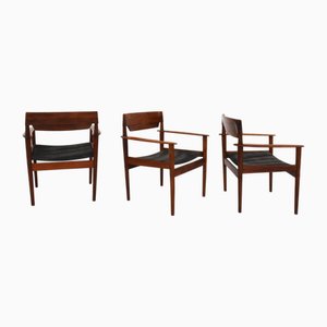 Vintage PJ4 Stühle aus Teak & Leder von Grete Jalk für Poul Jeppesen, 1960er, 3er Set