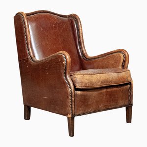 Sheepskin Leather Wingback Chair, 1970s