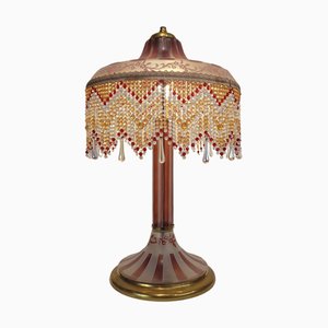 Jugendstil Tischlampe aus gebogenem Glas & Säureätzung von Suberville, Frankreich, 1940er