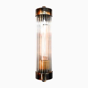 Zylindrische Wandlampe mit Streifenglas & patiniertem Messing-Finish, 1970er