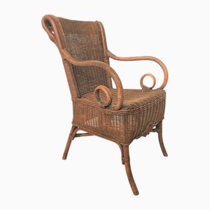 Poltrona Art Nouveau in vimini e bambù, inizio XX secolo