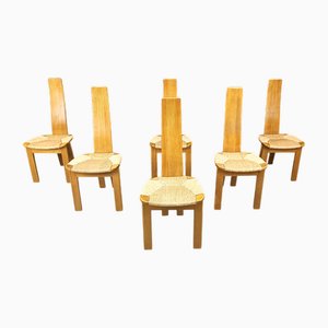 Mid-Century Esszimmerstühle aus Korbgeflecht mit hoher Rückenlehne, 1960er, 6 . Set