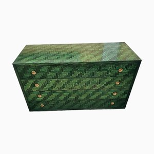 Dresser in Green Stained Bamboo with 4 Drawers & Brass Details from Dal Vera Conegliano, 1960s