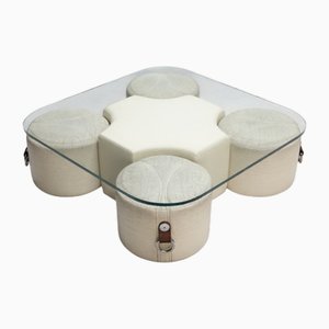 Padded Coffee Table with 4 Removable Poufs by Guido Faleschini for Mariani, 1970s