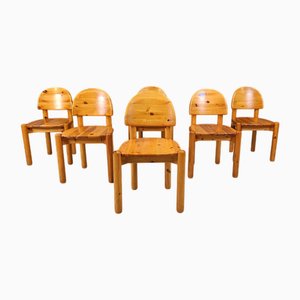 Vintage Pine Wood Dining Chairs, 1980s, Set of 6