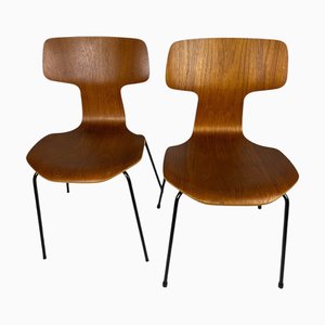 Set of Scandinavian Teak Chairs Model 3103 by Arne Jacobsen for Fritz Hansen, 1973