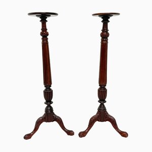 Carved Wood Pedestal Stands, Set of 2